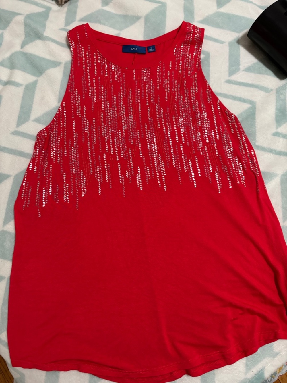 Apt. 9 Red Tank Top with Silver Sequin Accents